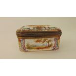 A 19th century continental trinket box in the Meissen manner with painted Watteausque decoration