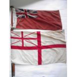 A 20th century maritime ensign detailing the Union Jack raised on a turned timber pole, the flag
