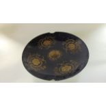 An unusual 19th century large dark blue ground charger with four gilded stylised floral and