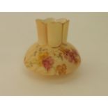 A small Royal Worcester blush ivory vase of circular form with shaped drawn neck and with painted