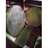 A substantial Eastern brass Benares typetable top, with green felt lined games table to the