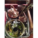 A miscellaneous collection to include two antique copper kettles, a rosewood sarcophagus shaped
