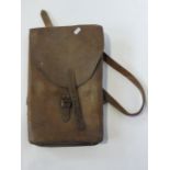 An early 20th century stitched leather satchel with a divisional interior, 40 cm x 25 cm approx