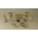 A collection of mainly 19th century continental ceramics including a pair of vases with well painted