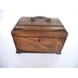 A good quality walnut veneered Georgian sarcophagus shaped tea caddy, the lid with looping brass