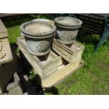 Three Cotswold Range Limited weathered cast composition stone garden flower troughs of rectangular