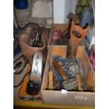 A quantity of mainly woodworking related hand tools to include Stanley planes, chisels, etc