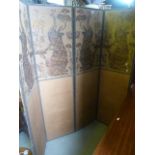 A 1920s room divider of full height and full panels with machine made tapestry detail showing