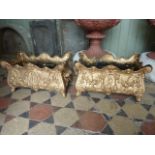 A pair of decorative cast iron planters of rectangular form (probably French) with shaped outline,