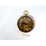 An 18ct gold open-faced pocket watch, the gilt dial applied with gilt Roman numerals, central