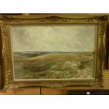 A late 19th century watercolour by E.M Wimperis showing an extensive landscape with figures on