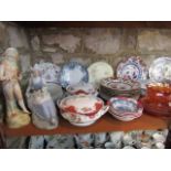 A collection of ceramics including a Valencia figure of a shepherdess in Dutch style costume and