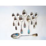 A set of six Victorian silver Fiddle pattern dessert spoons, Thomas Hart Stone, Exeter, 1869,