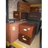 Various vintage box filing to include: three stacking drawers with faux wood grain finish, a