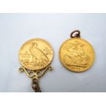A George IV full sovereign, 1821, mounted as a pendant; and an American Liberty Five Dollar coin,