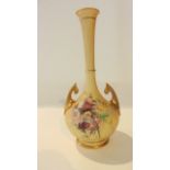 A Royal Worcester Blush Ivory two handled vase with painted thistle and other wild flower detail and