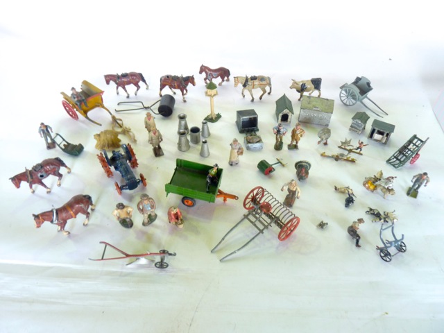 A collection of antique painted lead farmyard models, mostly by Britains to include numerous horses, - Image 2 of 2