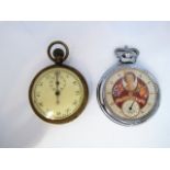 An Elizabeth II 1953 Coronation commemorative pocket watch; and a metal stop watch, with black