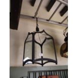 A contemporary reproduction of gothic style hanging ceiling lantern of square cut form with lancet