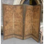 A late 19th century continental 4-fold room divider with machine tapestry panels showing extensive