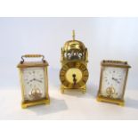 A reproduction lantern clock in an Old English style with brass case together with two short Schaltz