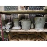 A quantity of vintage galvanised ware to include a selection of buckets, pails, poultry feeders,