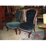 A Victorian spoonback drawing room/nursing chair with buttoned upholstered seat and back within a
