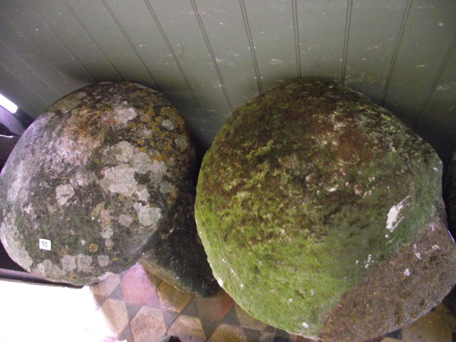 Two similar natural stone staddle stones with tapered bases beneath thick domed caps - Image 2 of 2