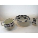 A Royal Doulton Flora pattern basin, chamber pot and toothbrush jar with blue and white printed