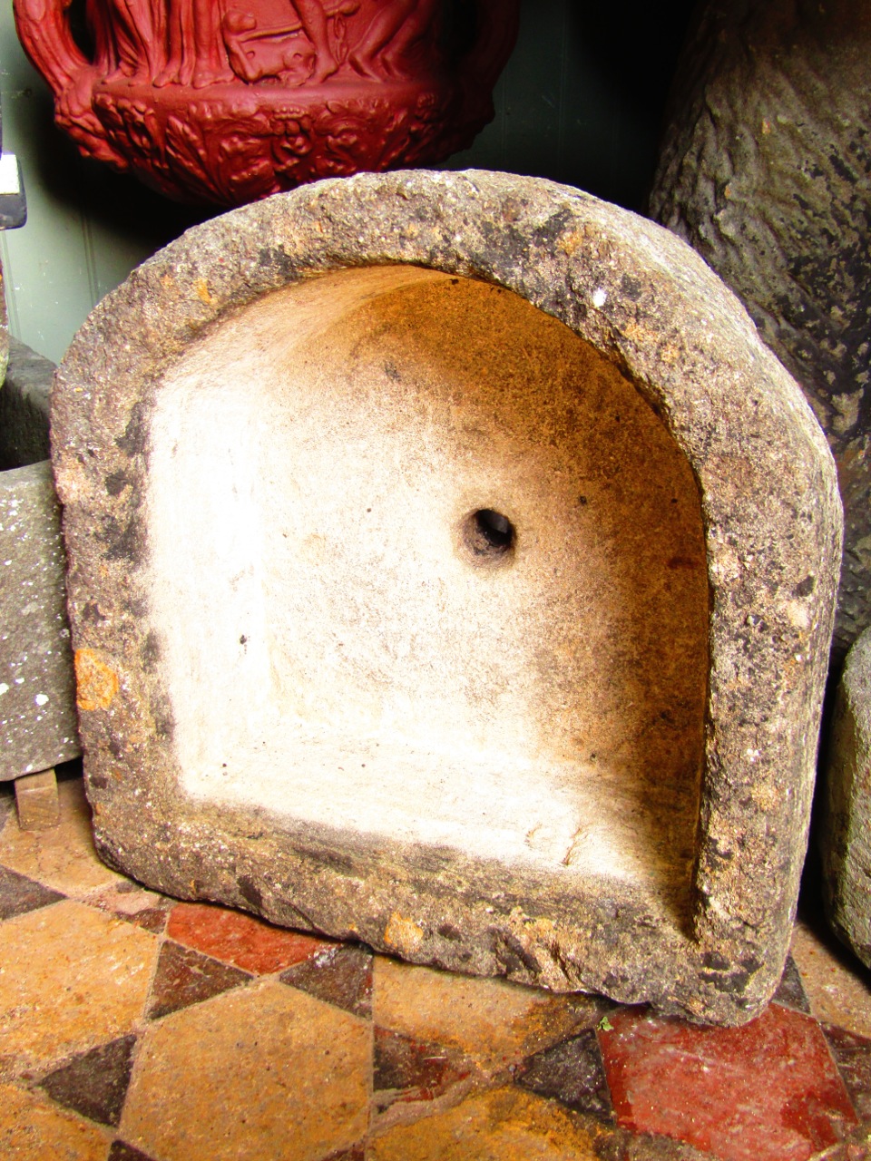 A good limestone D-end trough, with central drainage hole, 50 cm max.