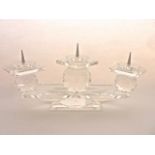 A Swarovski crystal three divisional candle stand in the form of three faceted globes supported on a