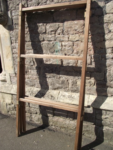 A large stripped pine framed floor standing three fold vintage clothes airer - Image 2 of 2