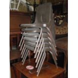 A set of six vintage childs stacking school chairs with moulded plastic seats