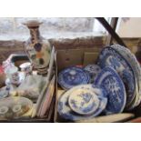 A collection of ceramics including 19th century blue and white printed meat plates and other