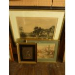 A set of three 19th century coloured engravings after H. Alken of hunting scenes 28 x 40 cm,