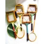 A bundle of vintage timber tennis rackets to include examples by Slazenger such as the Challenge