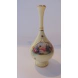 A Royal Worcester pale yellow ground vase with slender drawn neck and painted panel of a young woman