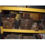 A small industrial steel nest of six index filing drawers with cup handles, together with a