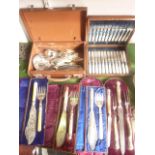 A selection of cased silver plated cutlery to include a good quality set of six fruit knives and