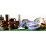 A collection of 19th century ceramics including an early 19th century oval dessert serving dish with