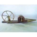 A good quality 19th century stationary bellows assembly, principally in stained oak with brass