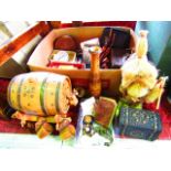 A miscellaneous collection to include various treen effects, a drinks barrel on stand with