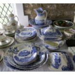 A collection of Pountney and Co. blue and white printed dinner wares showing Thames scenes and