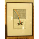 A signed coloured limited edition print by Patrick Hughes of a rainbow cracking a star-shaped hole