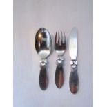 A Danish silver baby cutlery set, Georg Jensen Silversmiths Ltd, with import marks for London,