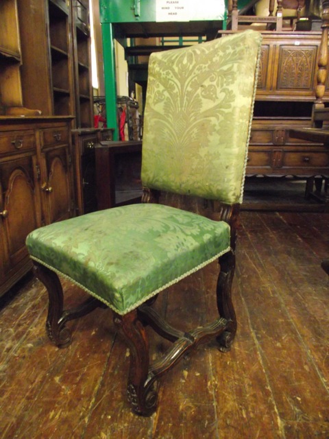 Four similar antique carolean style dining chairs with upholstered seats and rectangular padded - Image 2 of 2