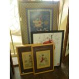 A set of three small oriental watercolours on silk of female characters together with an oriental