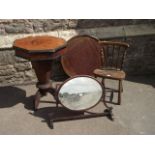 A vintage child's elm and beechwood stickback chair, an Edwardian toilet mirror in the Georgian