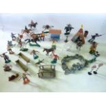A mixed collection of early 20th century and later farmyard and other model vehicles to include a