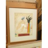 A 20th century watercolour and gouache study of a dancer beside a palm type plant by Nick Orsborn,